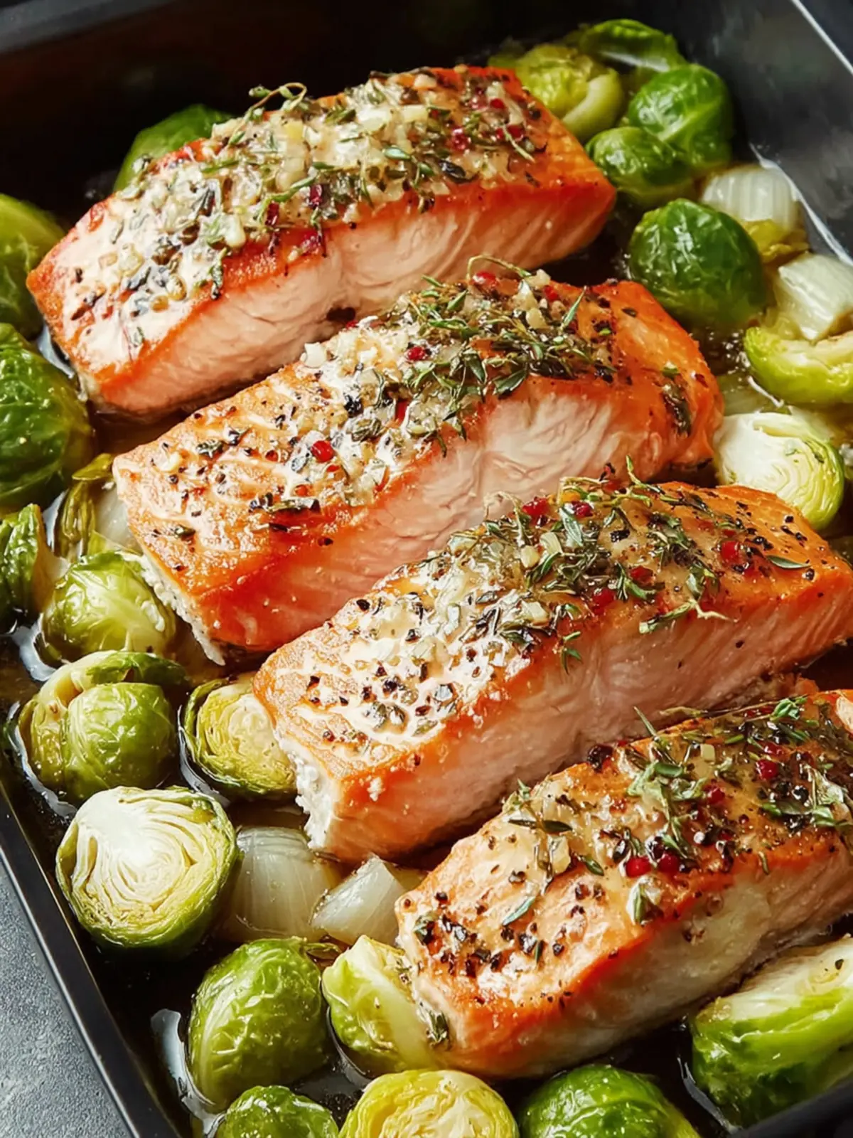 Garlic Roasted Salmon & Brussels Sprouts Recipe First Image