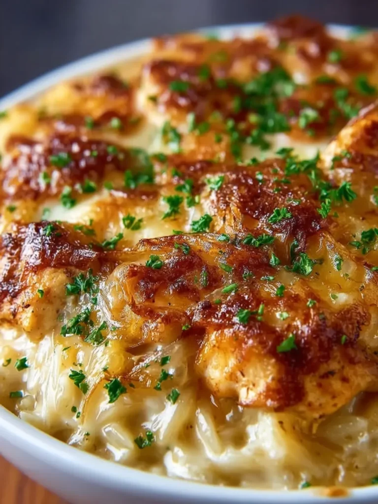 French Onion Chicken Orzo Casserole First Image