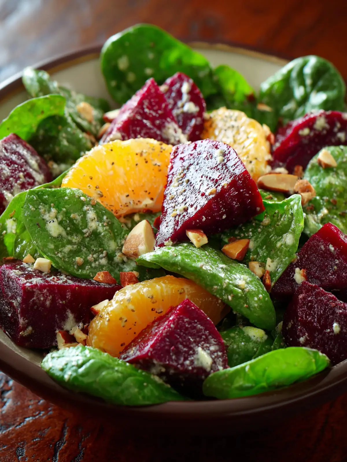 Beet Salad with Spinach and Honey-Mustard Lemon Dressing First Image