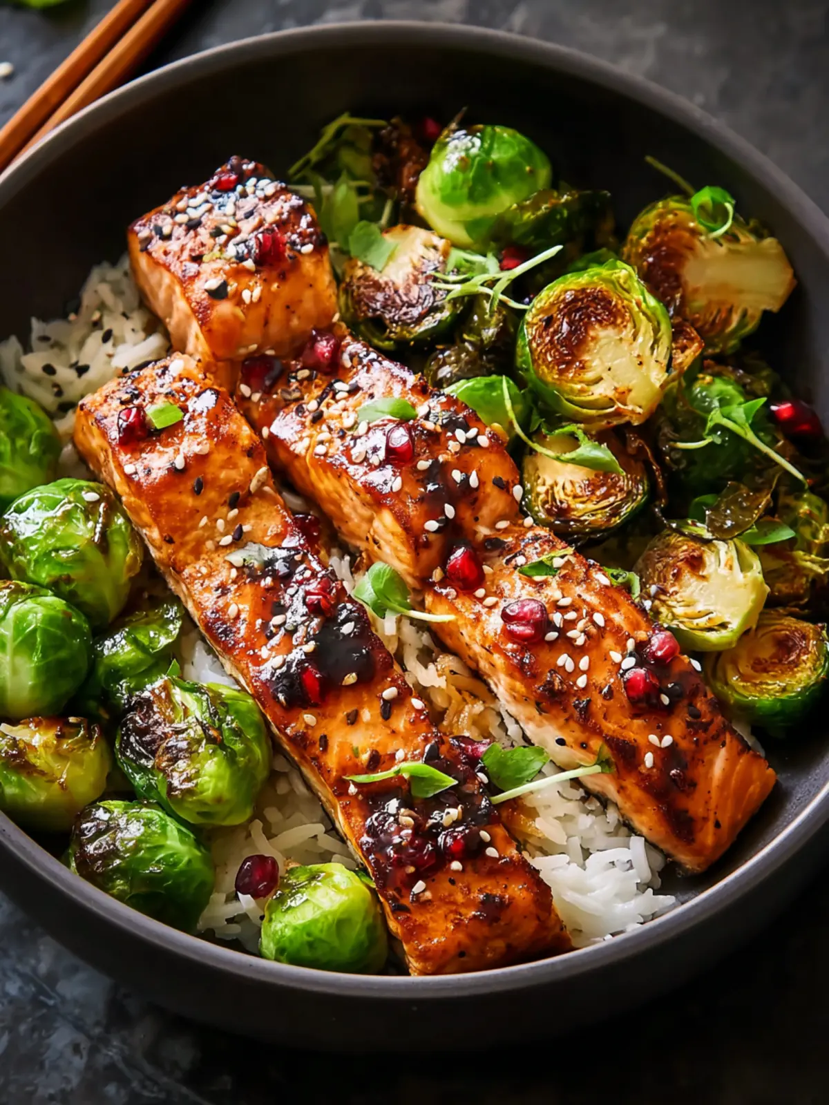 Irresistible Teriyaki Salmon Bowls with Crispy Brussels Sprouts First Image