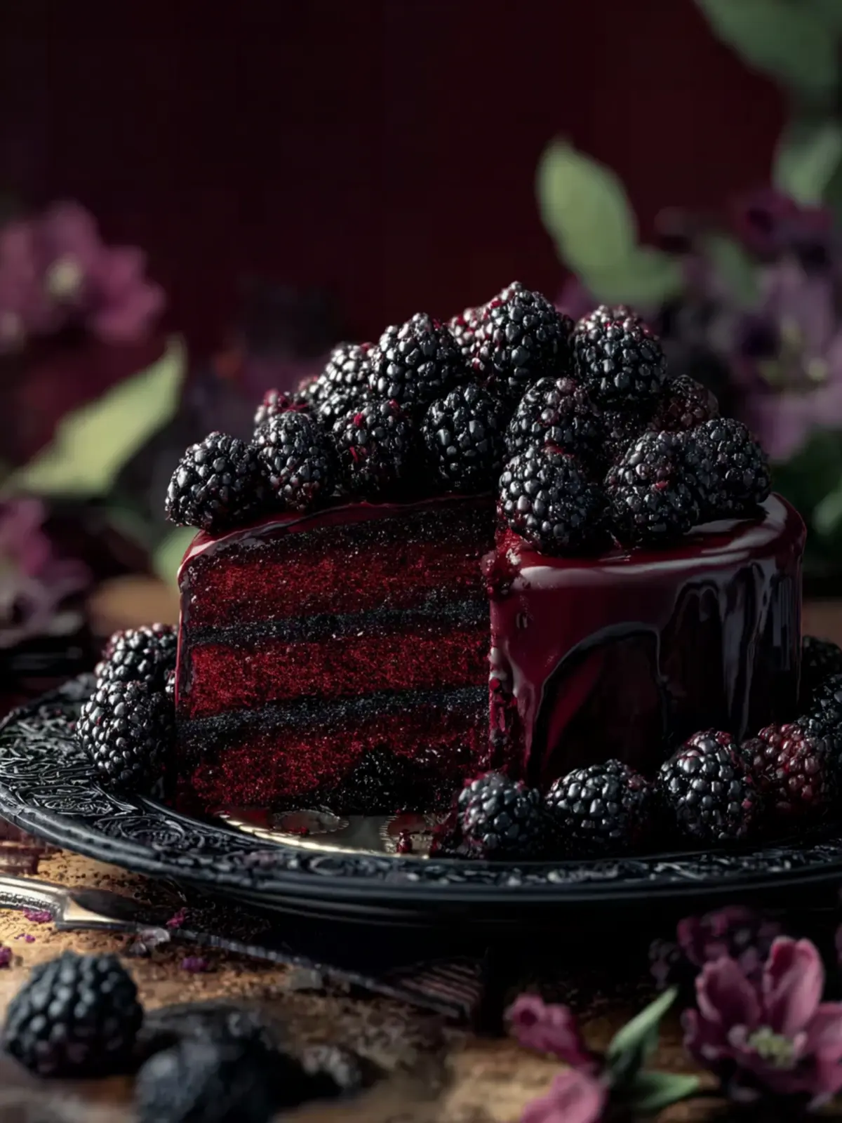 Decadent Blackberry Velvet Gothic Cake First Image